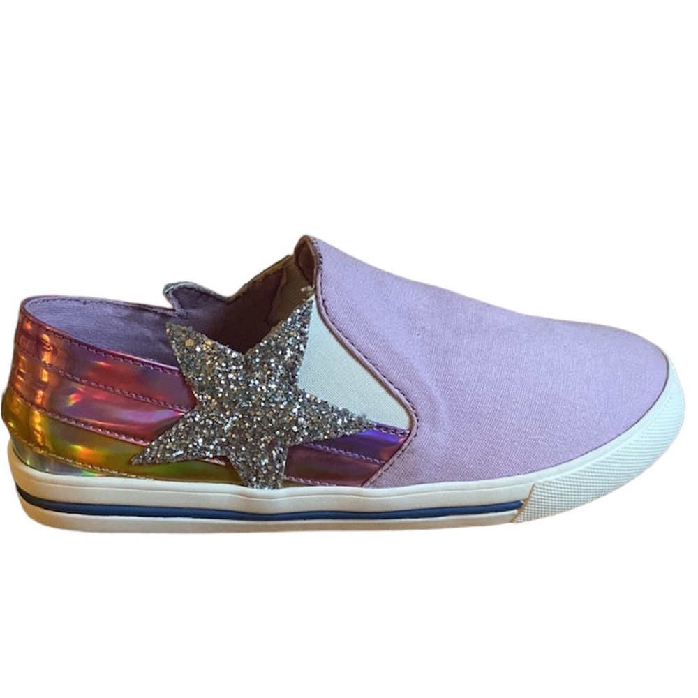 New Crewcuts Slip On Purple Sneakers Glitter Star & rainbow stripe Youth 5